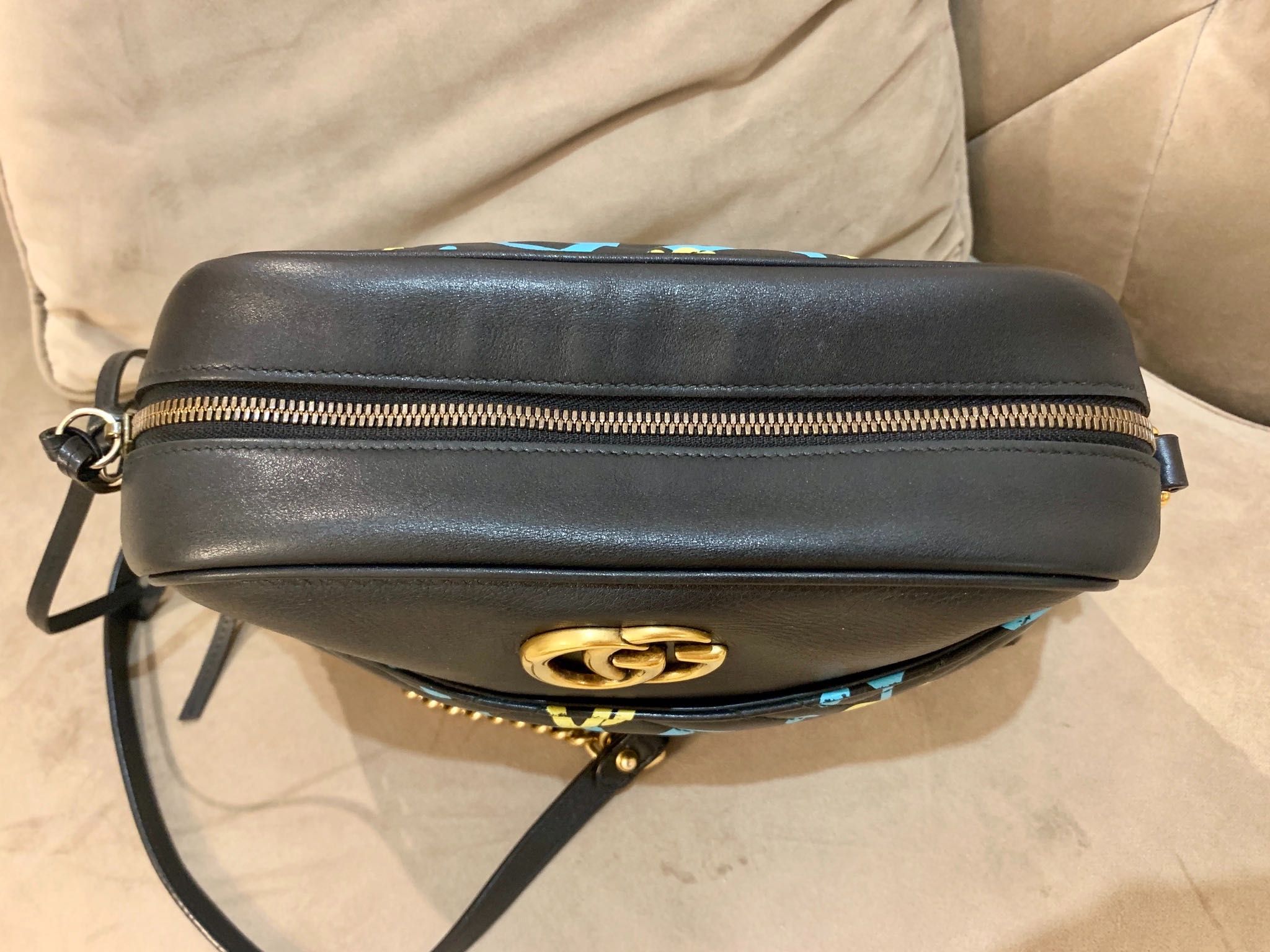 Gucci Black Graffiti Leather GG  Marmont Gucci Ghost Shoulder Bag