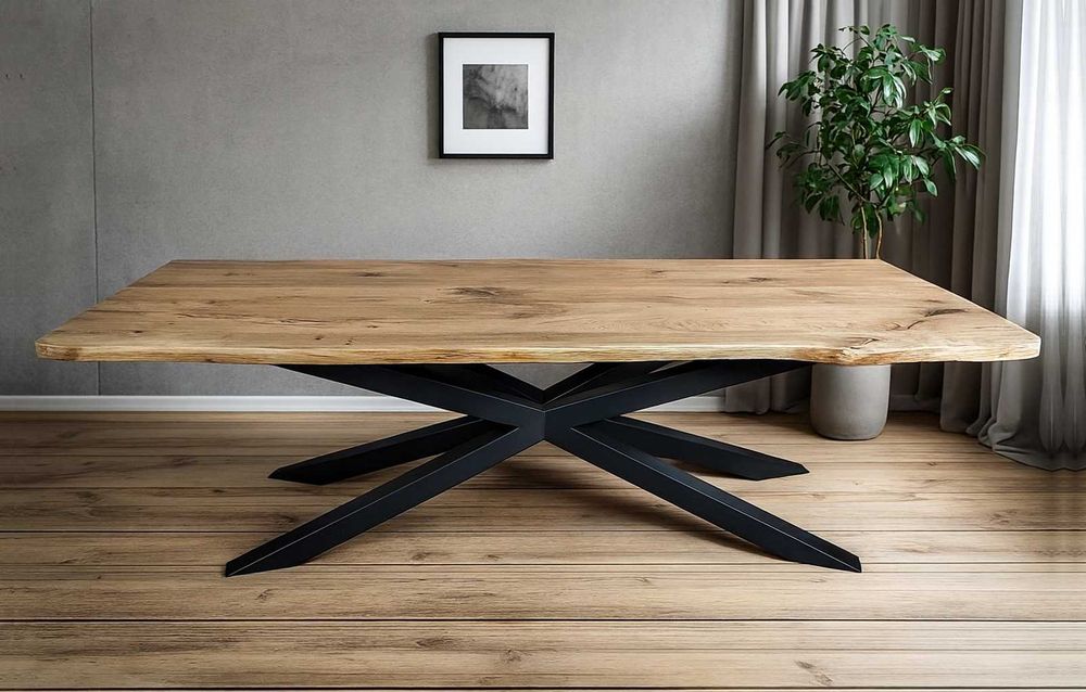 Stół Pająk Dębowy LOFT, 100% Lite Drewno DĄB, Rozkładany.