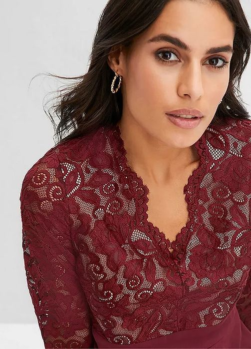 B.P.C sukienka szyfonowa z koronką bordowa 40/42.