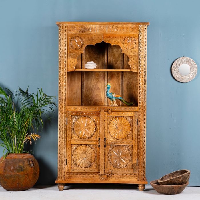 Biblioteczka regał witryna drewno mango rzeźbiona salon orientalny