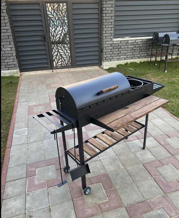 Мангал з кришкою для барбекю метал 5 мм на 13 шампурів на колесах