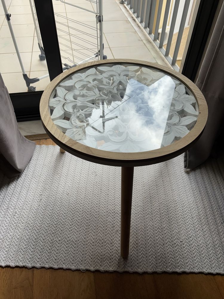 Mesa de apoio madeira e vidro