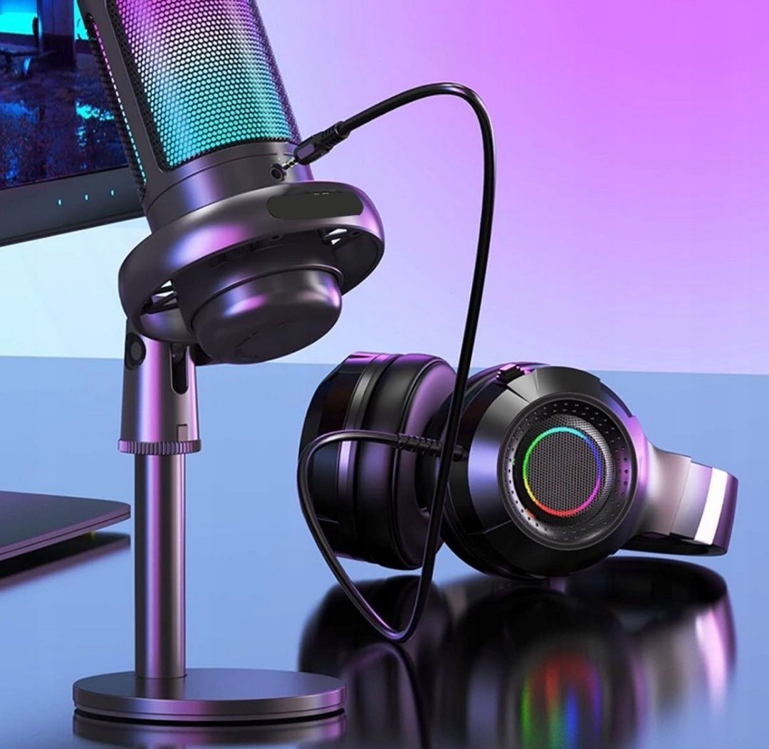 Przewodowy mikrofon  RGB Przycisk Wyciszania Złącze Słuchawkowe 3.5MM