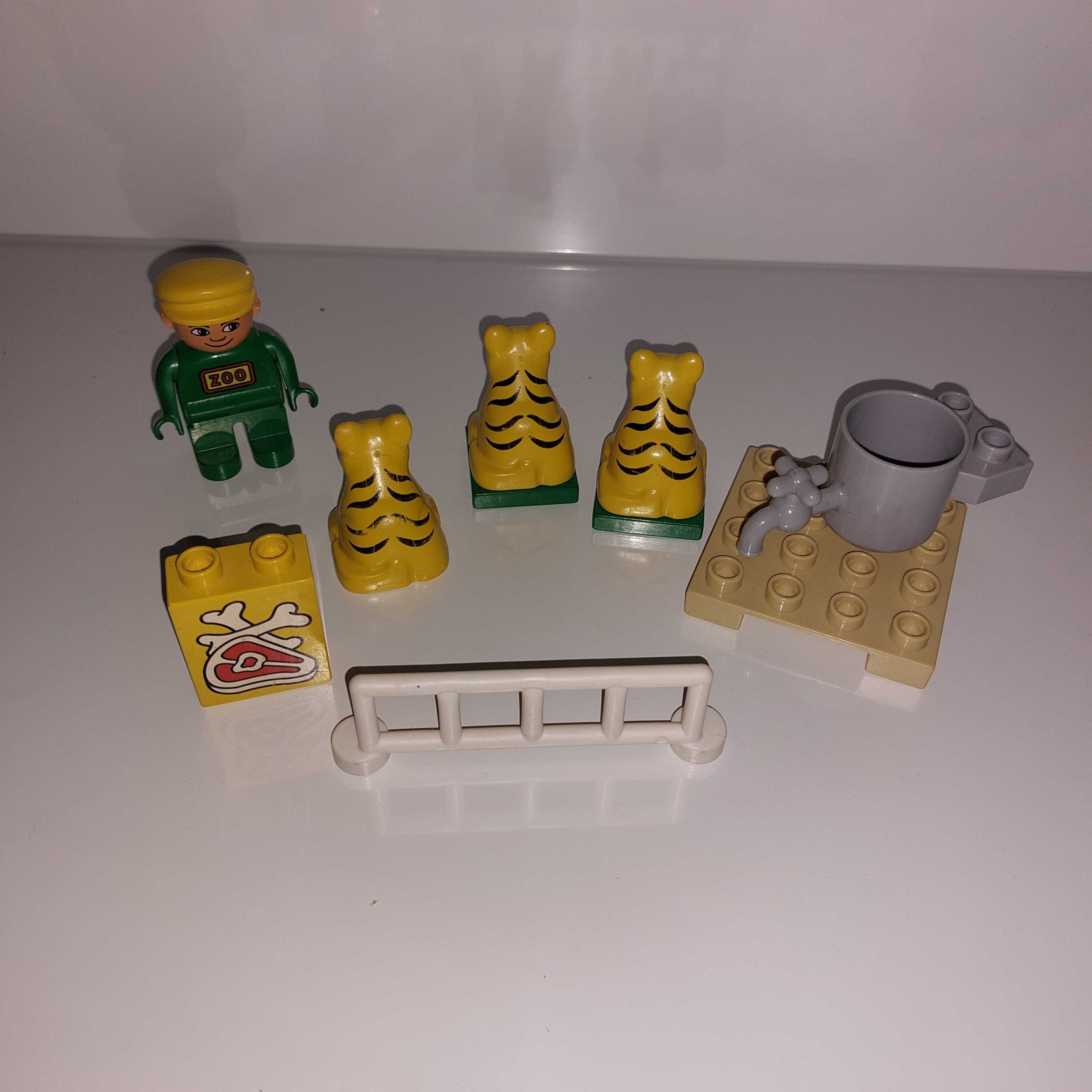 Klocki Lego Duplo 3 tygryski ludzik ZOO mięso naczynie płot