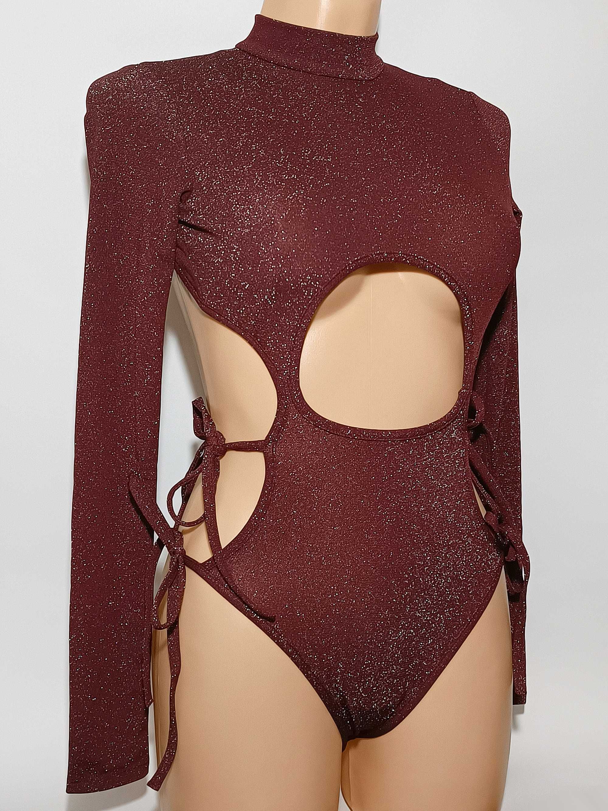 Savage X Fenty Śliczne Nowe Body damskie bordowe błyszczące Nowe S
