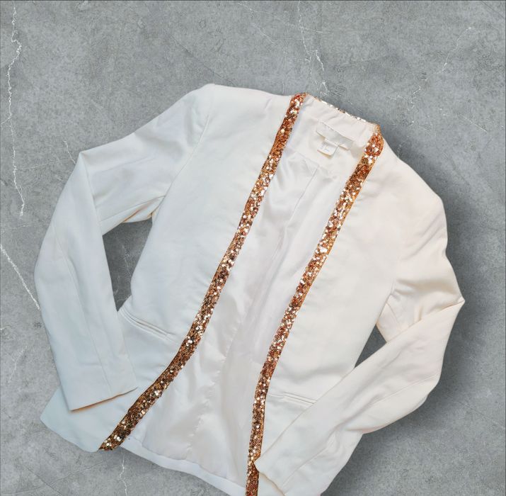 Żakiet damski wizytowy H&M złote cekiny marynarka damska