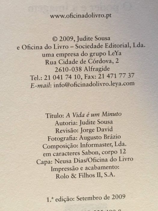 Livro A Vida é um Minuto de Judite Sousa