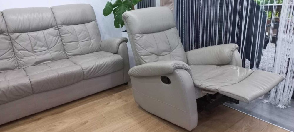 Sofa skórzana rozkładana + fotel z funkcją relaks - GALA Collezione