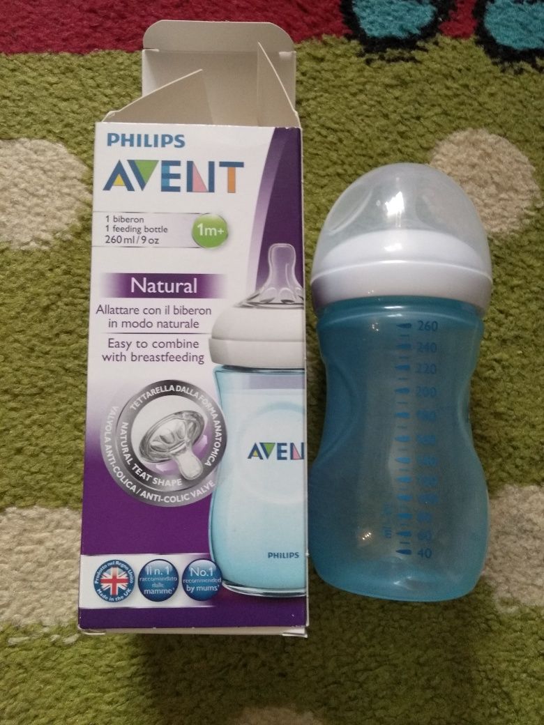 NOWA ZESTAW butelka Philips Avent natural blue niebieska 260ml + 125ml