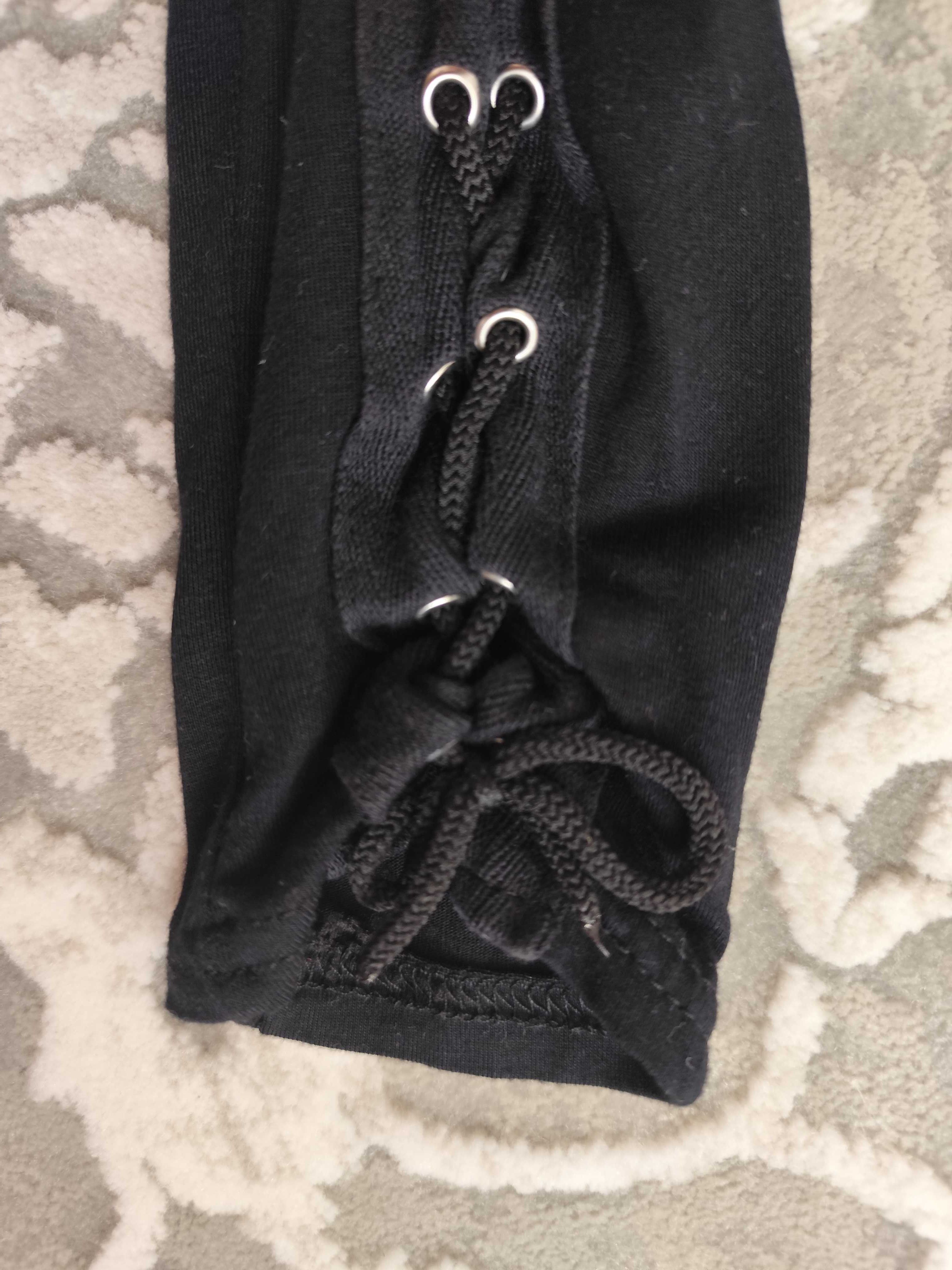 Czarne legginsy z wysokim stanem z wiązaniami Stylewise