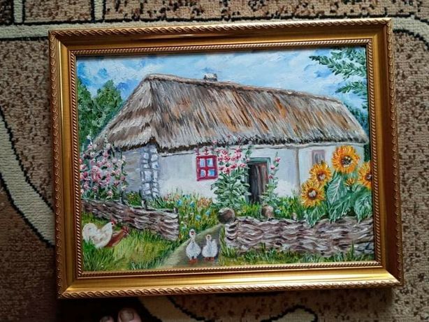 Картина "Дом", размер 40*30, холст, масло, имеется багет