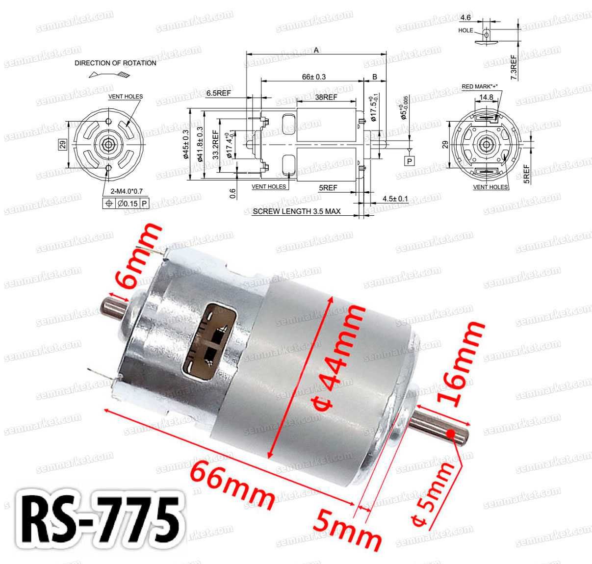 Мини электродвигатель RS775 RS545 555 электромотор 12v  24v