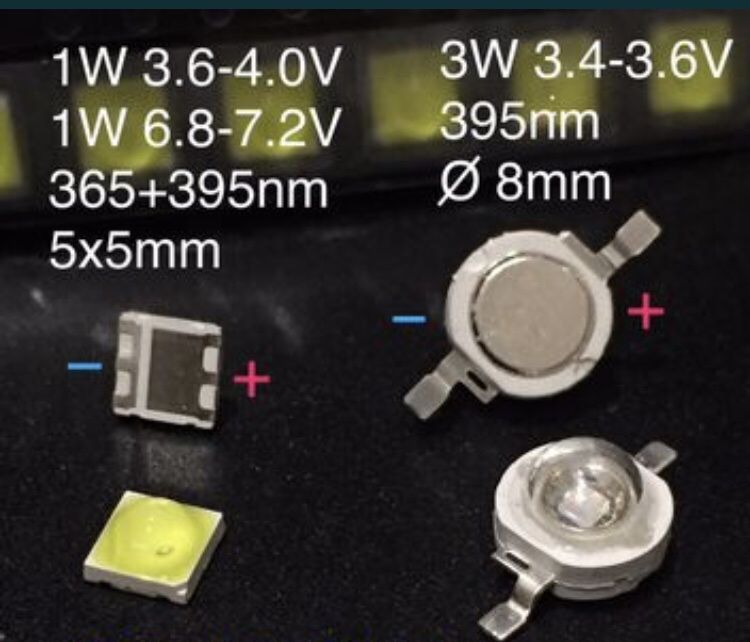 UV LED 1W smd 365+395nm/ 3W 395nm ультрафиолетовый светодиод SUN UV