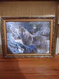 Картина вовк, зимовий пейзаж 3д, голограмма