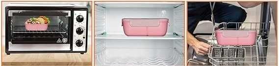 Śniadaniówka pojemnik na jedzenie 1100ml różowy lunch box ze sztućcami