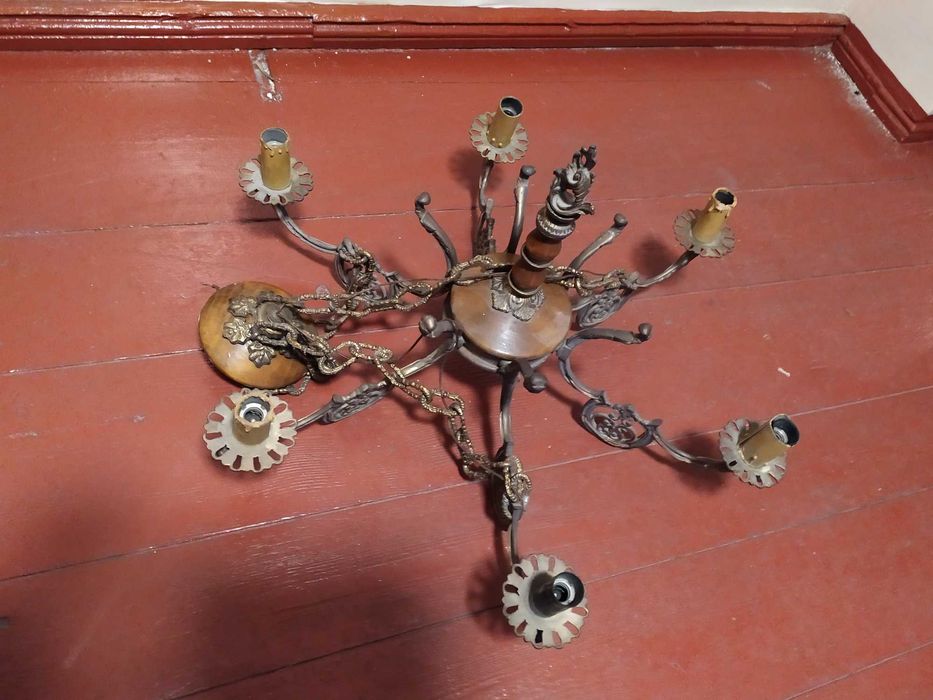 Stary mosiężny żyrandol 6 ramienny