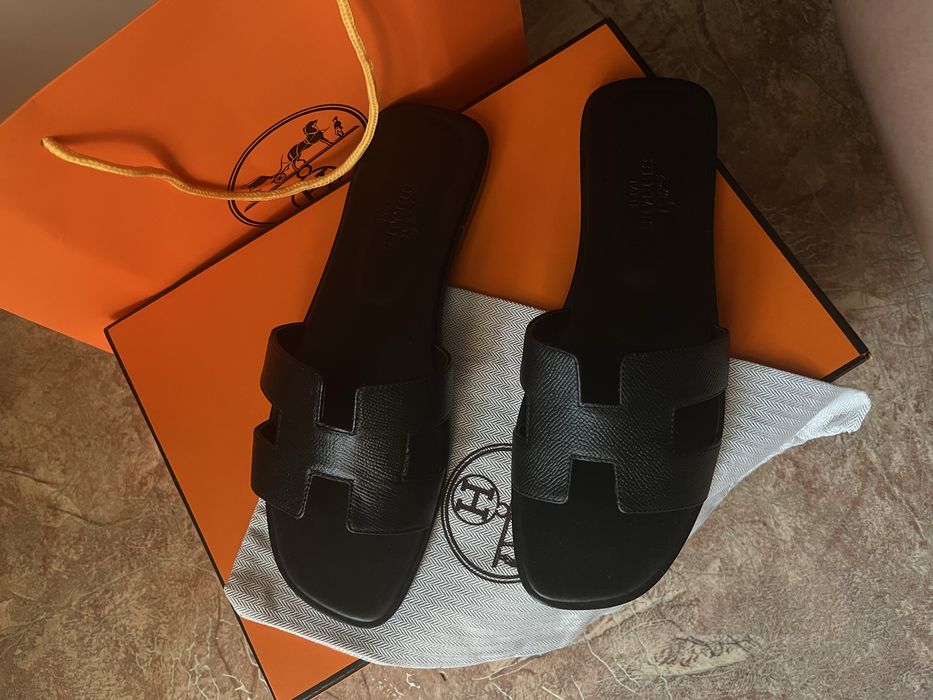 Шлепки hermes кожаные