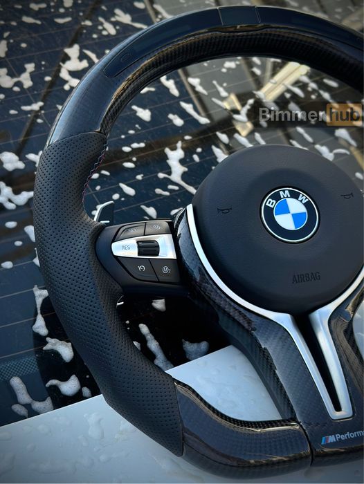 М руль карбон скошеный + LED  BMW x5 f10 f15 f25 f30 f32 f20 f22 f01
