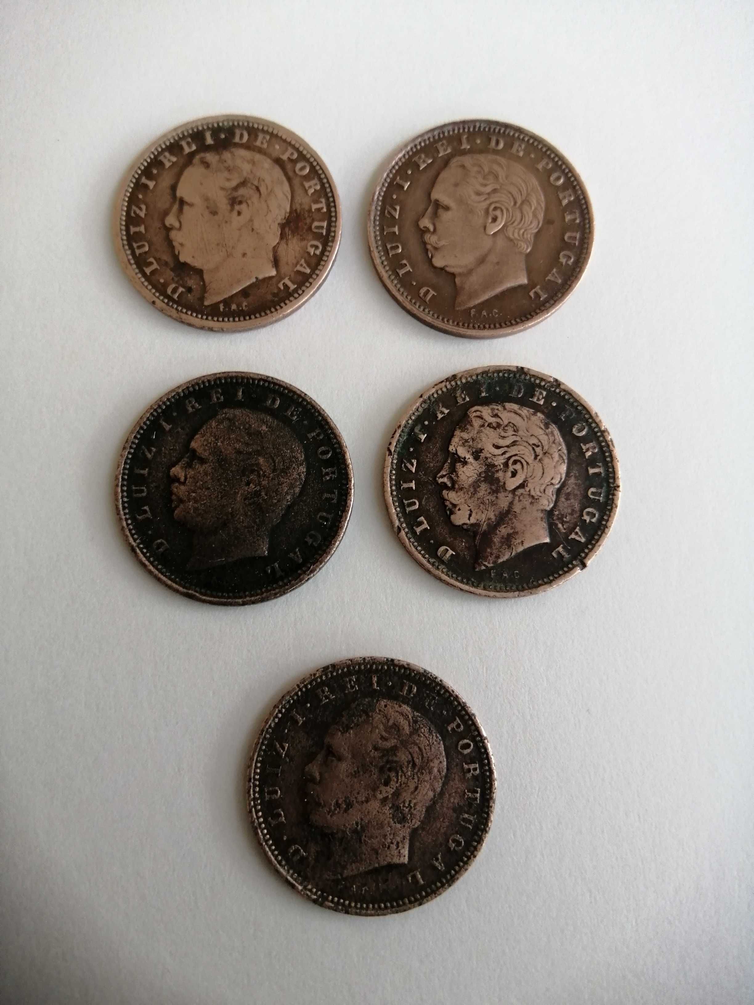 10 moedas de V réis de D. Luís. 1882, 1884, 1885,1886.