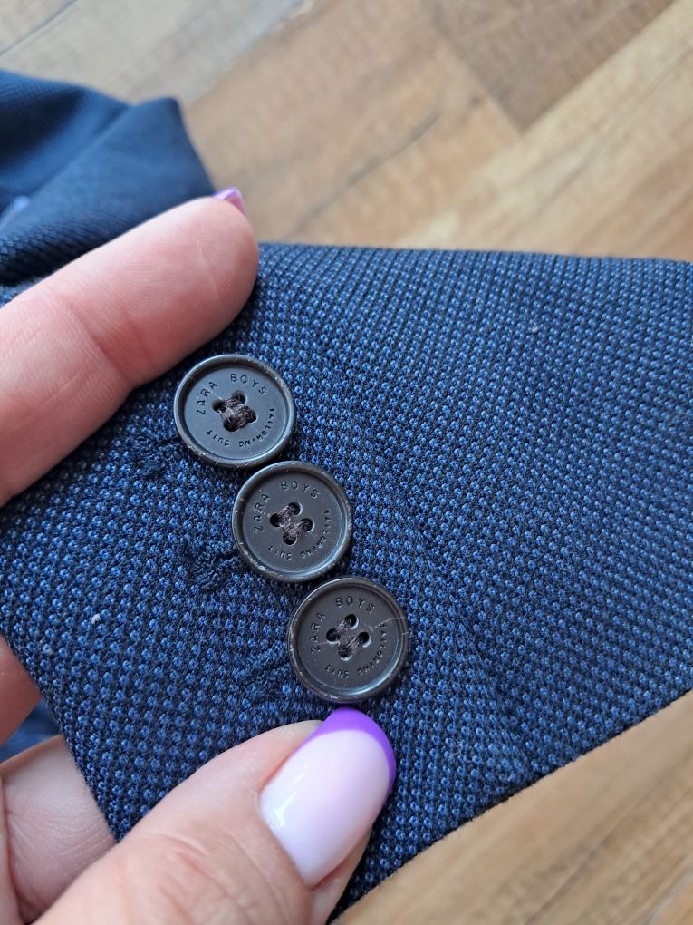 Garnitur granatowy Zara 146 152 wełniany wesele marynarka elegancka