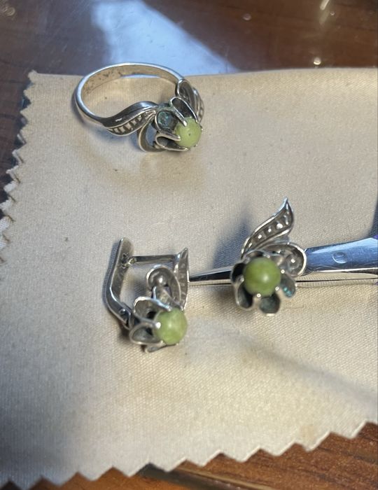 Сережки серебряные  комплект с бирюзой