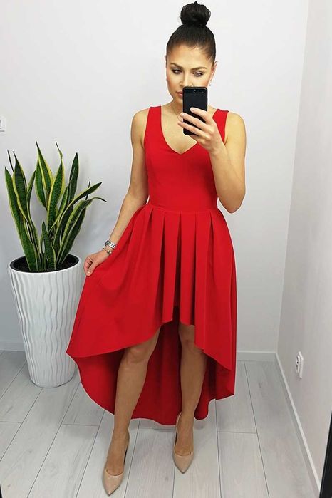 Sukienka długa przód krótszy czerwona wesele M 38