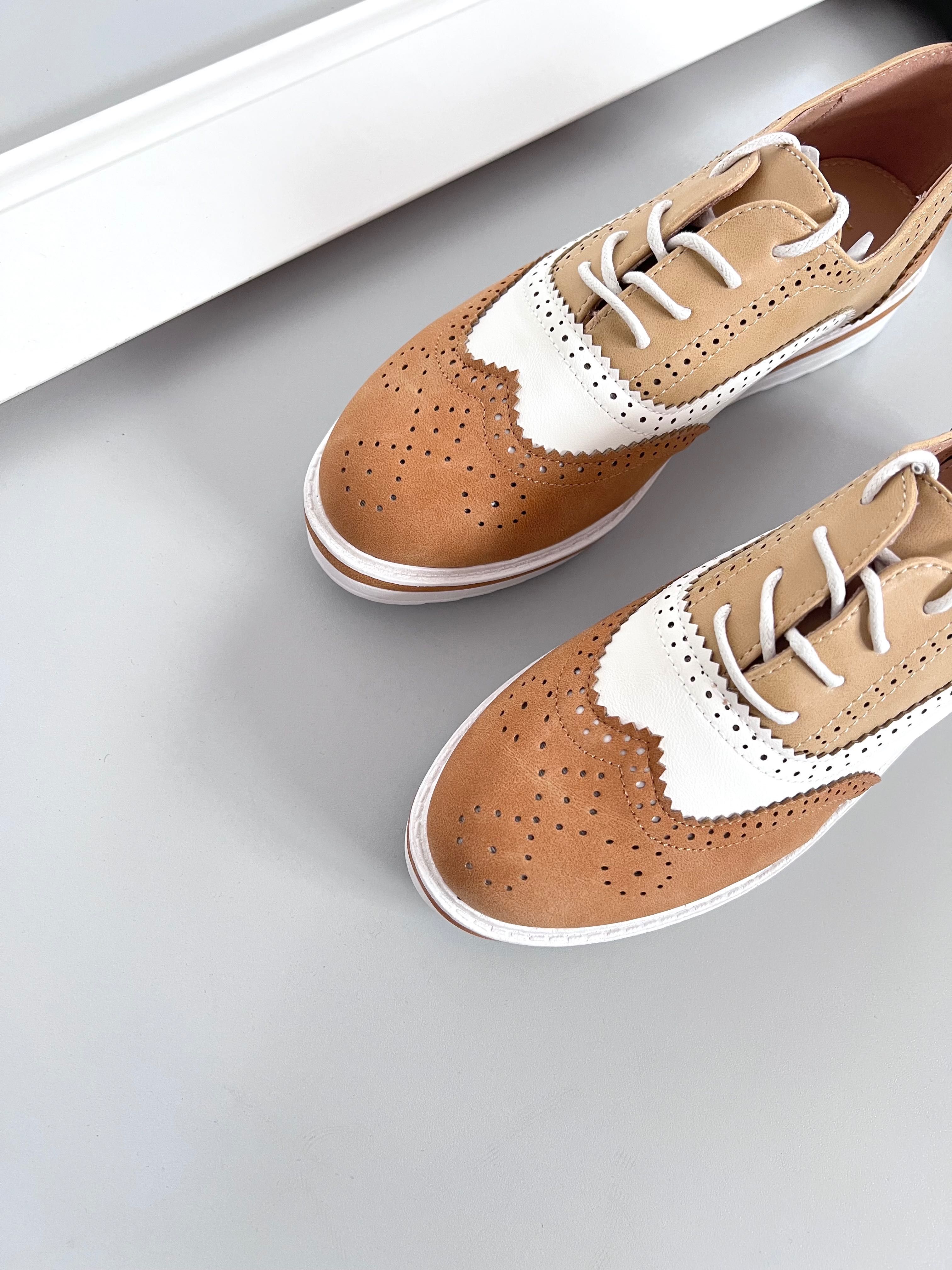40 Sklep NOWE Półbuty damskie wiązane brogue buty damskie camel GQ72e