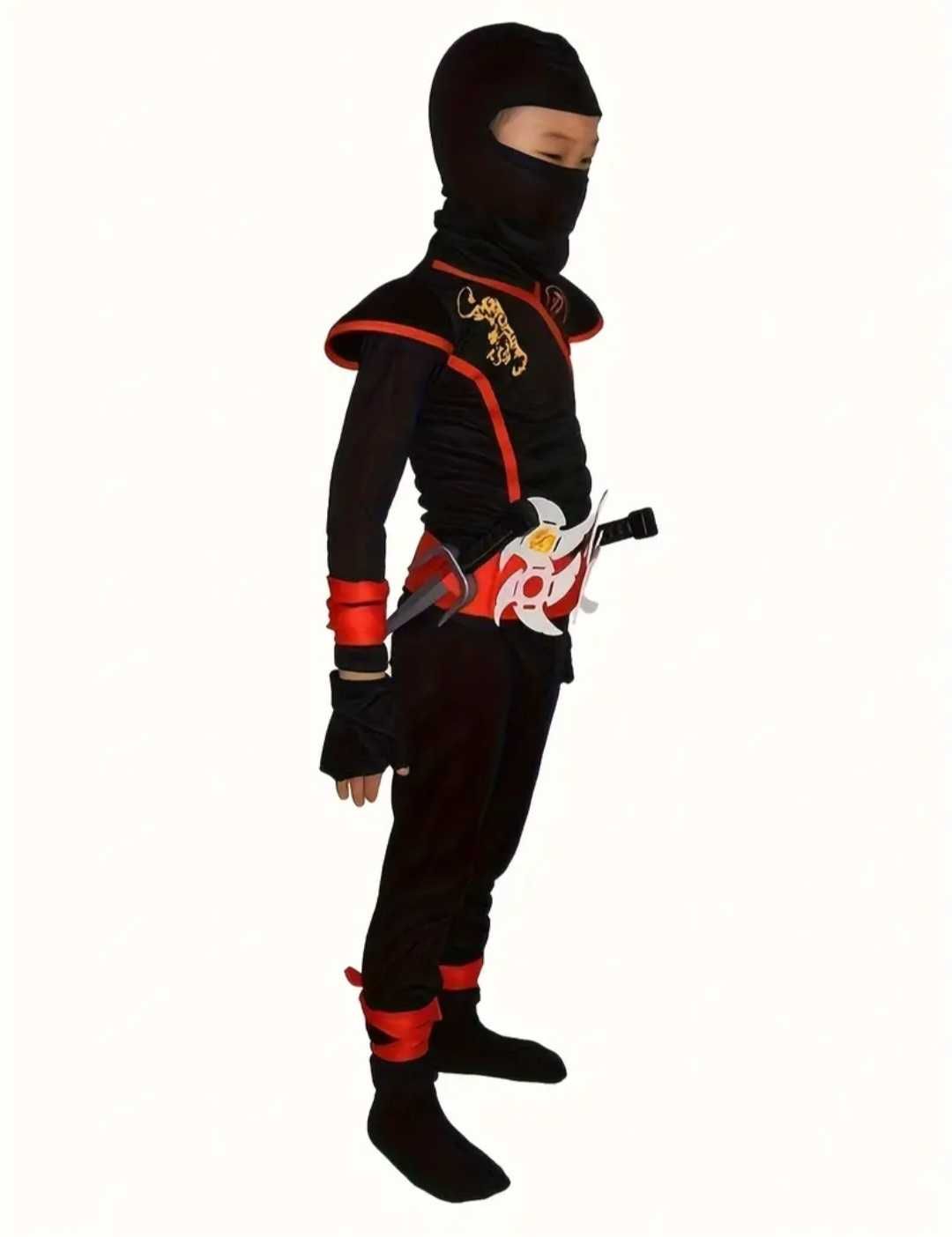 Nowy strój BLACK NINJA wojownik samuraj, r. 128 przebranie