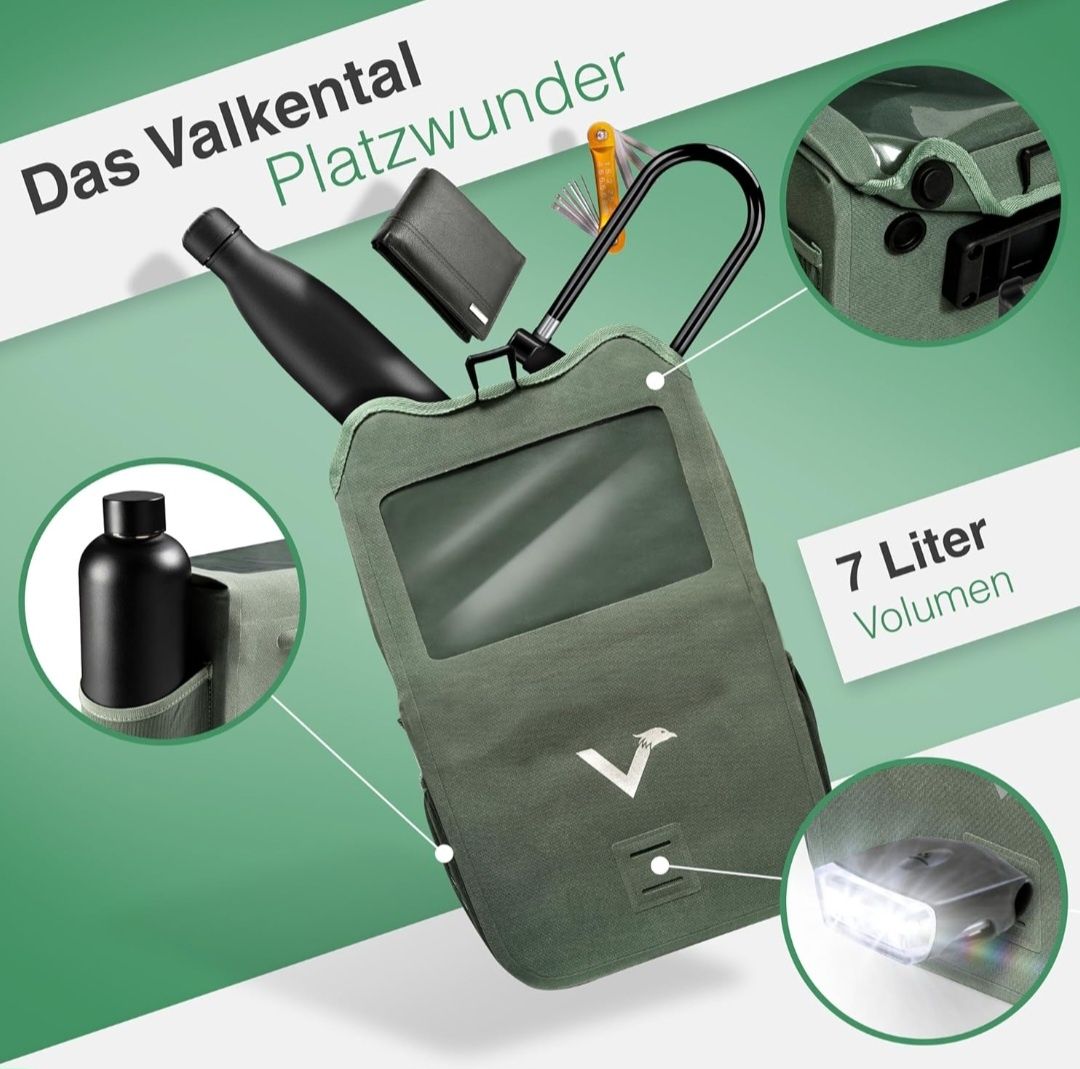 Valkental® - Wodoszczelna torba na kierownicę KLICKfix zielona