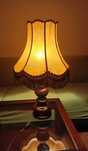 Lampa stołowa, skórzany abażur, PRL