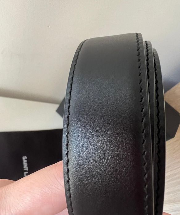 Nowy Skórzany Pasek Damski YSL czarny złoty