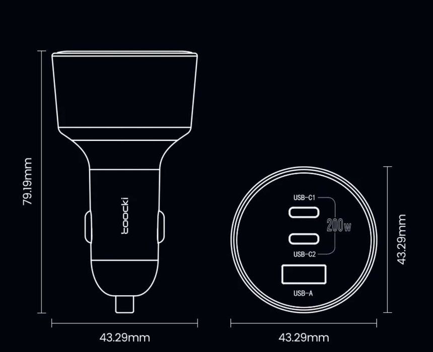 Автомобильное зарядное устройство Toocki SD-033-9 2C+1A 200W PD