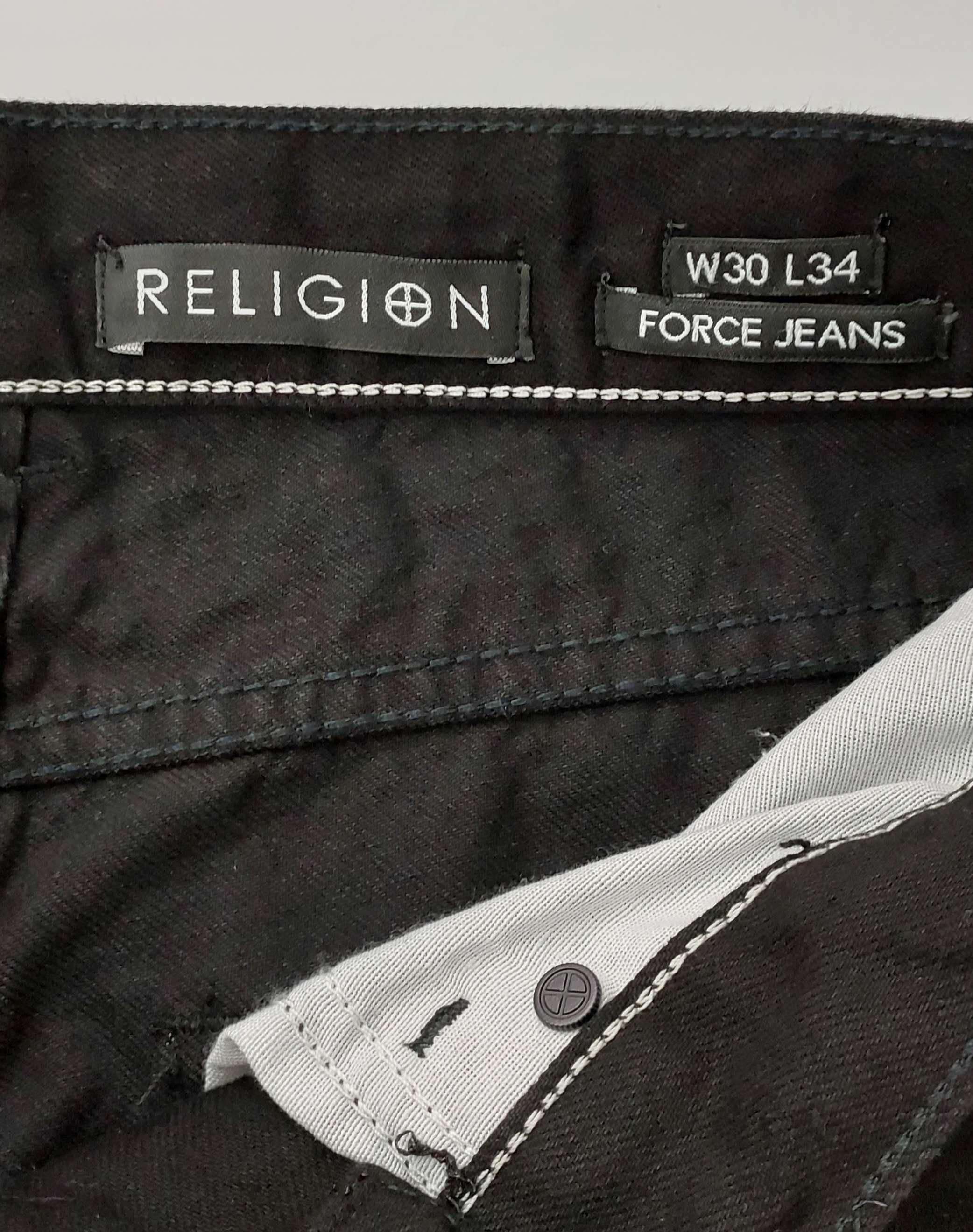Spodnie jeansowe czarne z dziurami  RELIGION, R. M