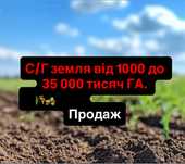 Продаж! С/Г земля від 1 000 до 35 000 тисяч ГА, Приватна власність