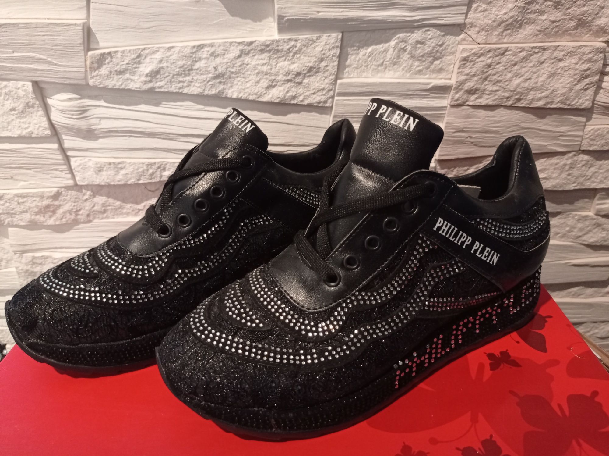 Damskie czarne buty sportowe Philipp Plein 38 cyrkonie