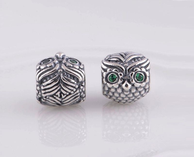 Srebrny Koralik Charms Beads Sowa Sówka Owl Ptaksr Pas029