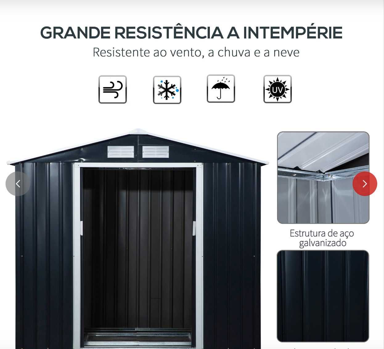 Abrigo de Jardim Metálico Exterior Outsunny 213x130x185cm Cinza escuro