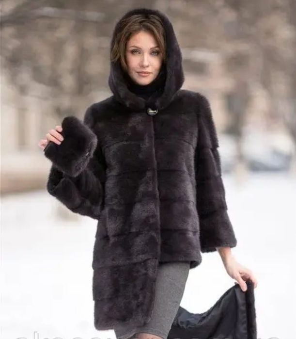 женская норковая шуба без капюшона S