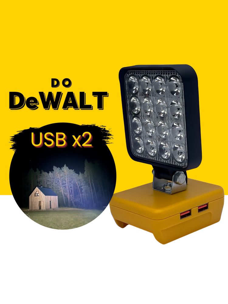 LAMPA LED DO DEWALT 18V/20V Halogen Roboczy LED + 2x USB