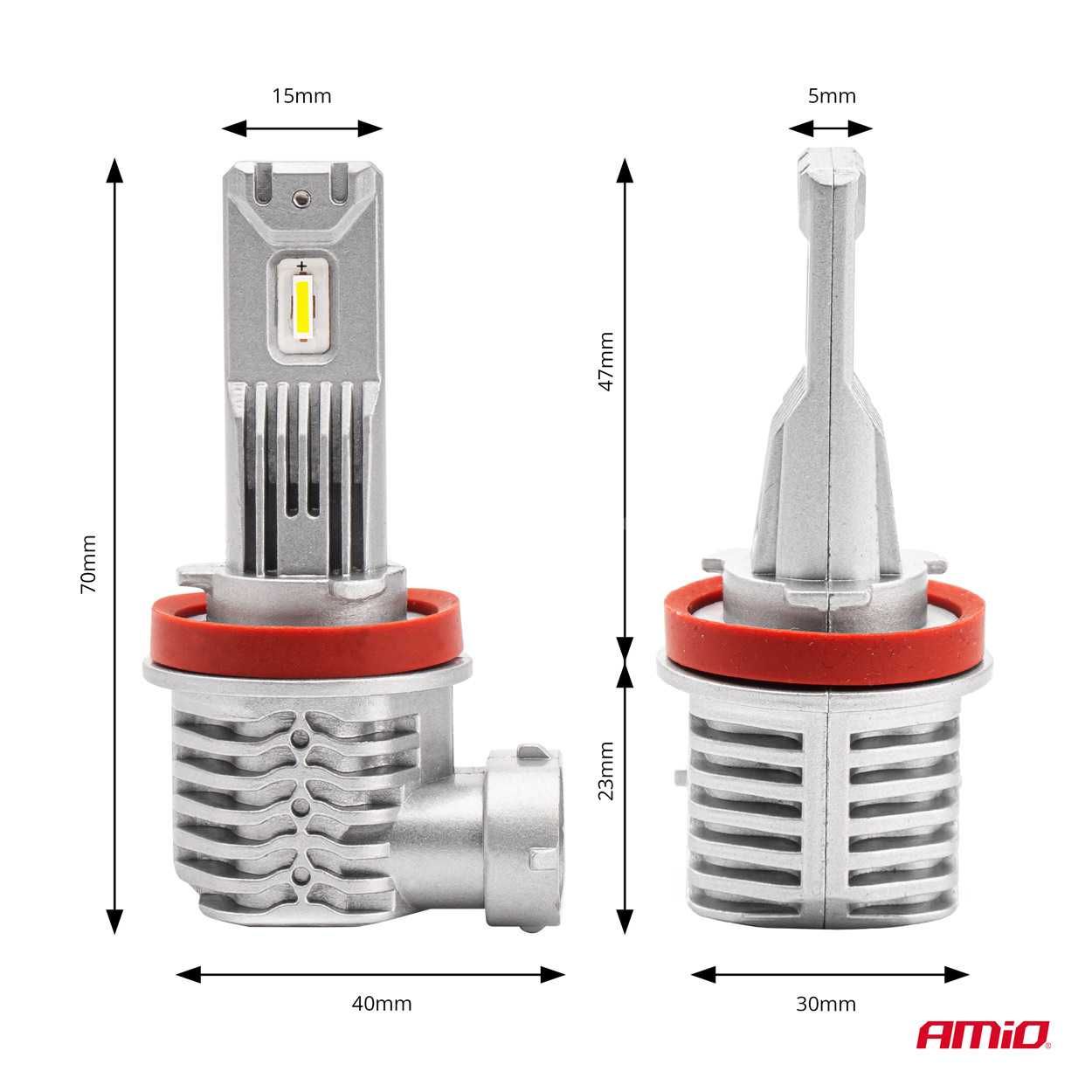Żarówki LED H8/H9/H11 LED 12V 6500K Amio halogeny Audi Opel VV BMW KIA