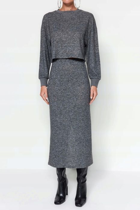 Trendyol 36 S Antracytowa Spódnica Materiałowa J23782