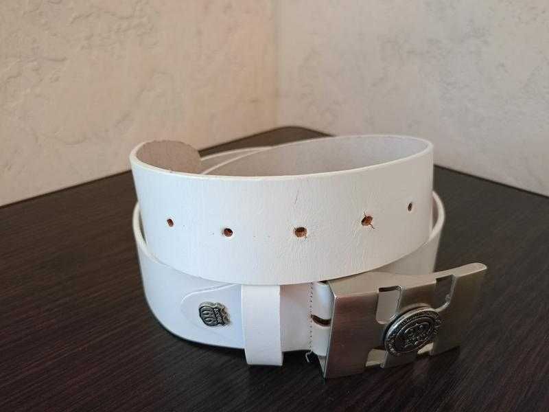 Шкіряний білий ремінь з пряжкою Route 66