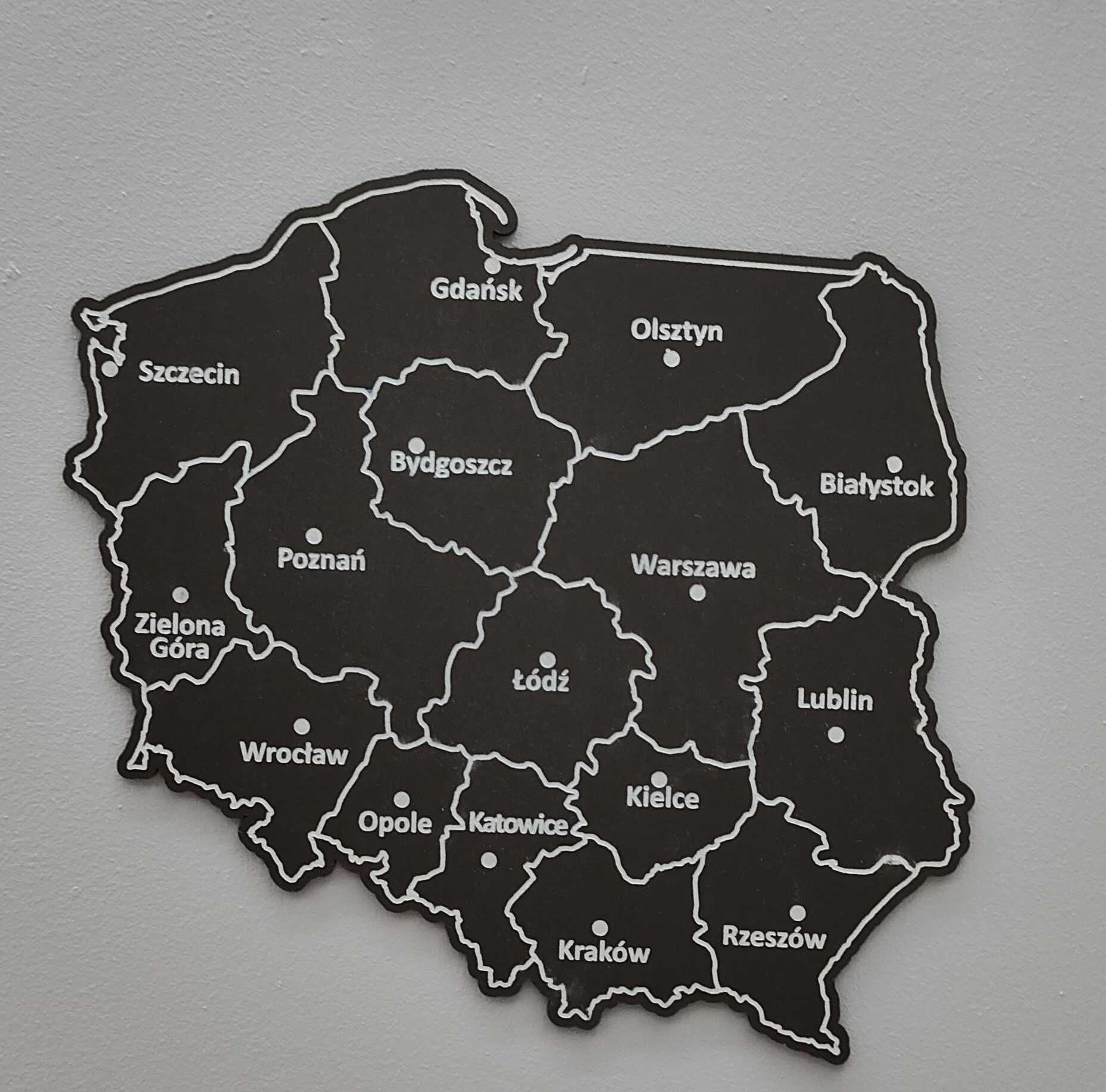 Magnetyczna mapa Polski na magnesy z podróży różne rozmiary, grawer