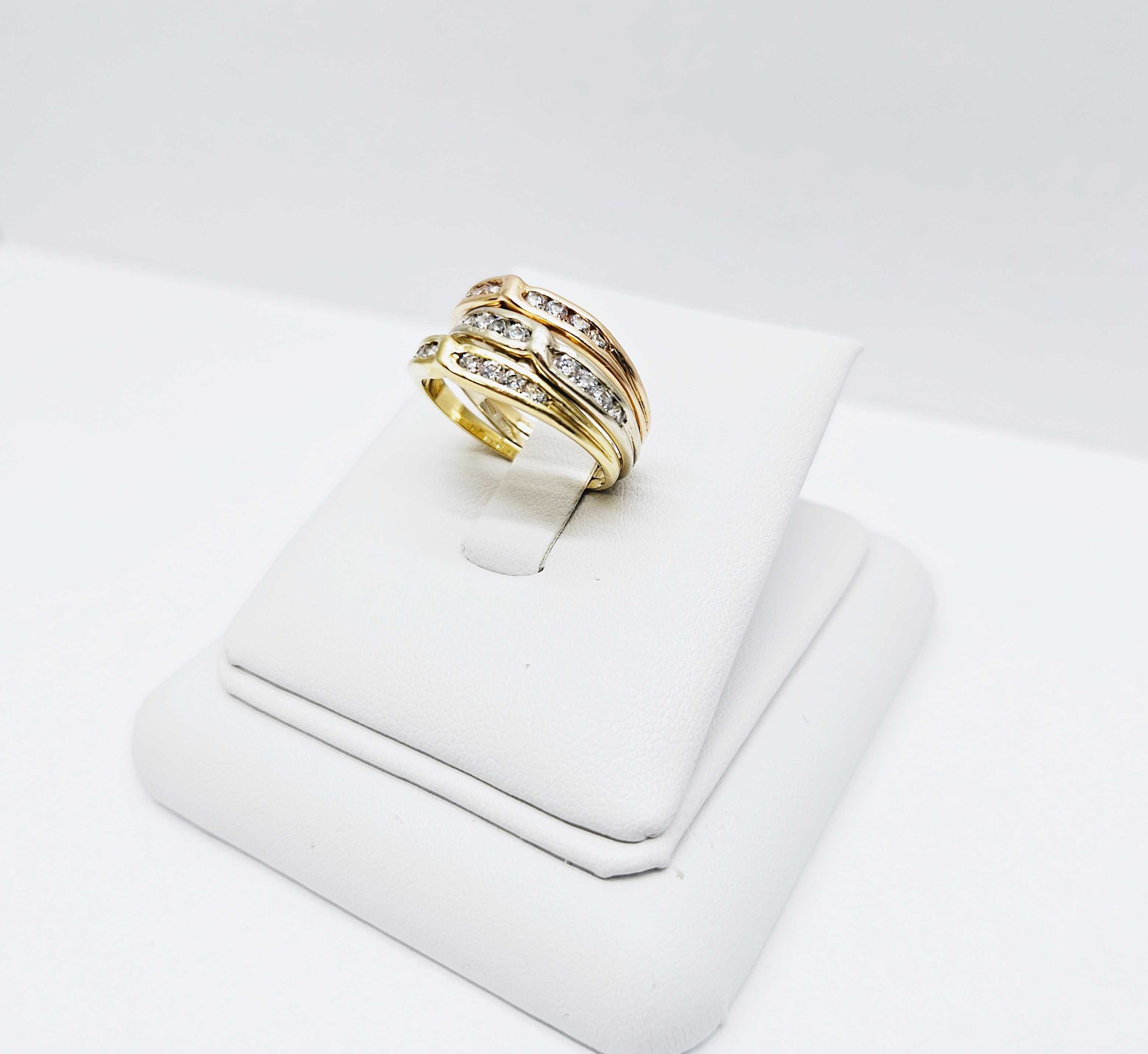 Oryginalny złoty pierścionek 750 żółte białe różowe złoto 3w1