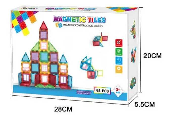 EDUKACYJNE KLOCKI magnetyczne konstrukcyjne 45el. Zestaw + naklejki