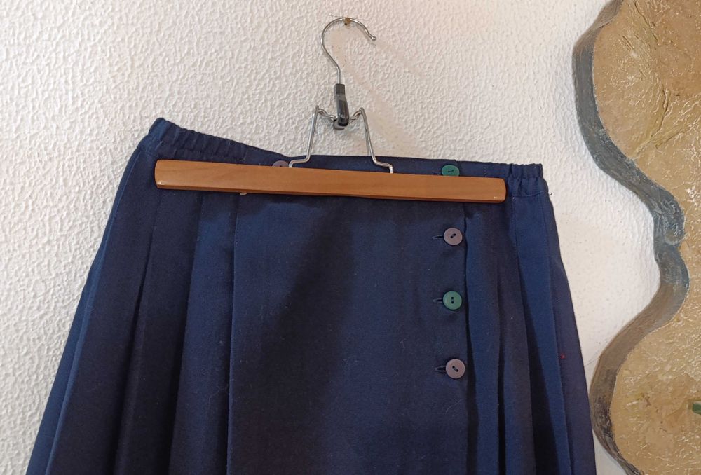 Saia Azul Fazenda às pregas, trespassar aperta lado, 14 anos Trotinete
