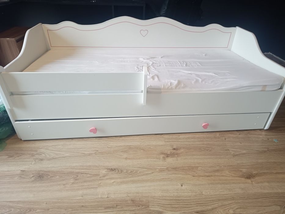 Łóżko 180x80 z materacem, szufladą i barierką różowe dla dziewczynki