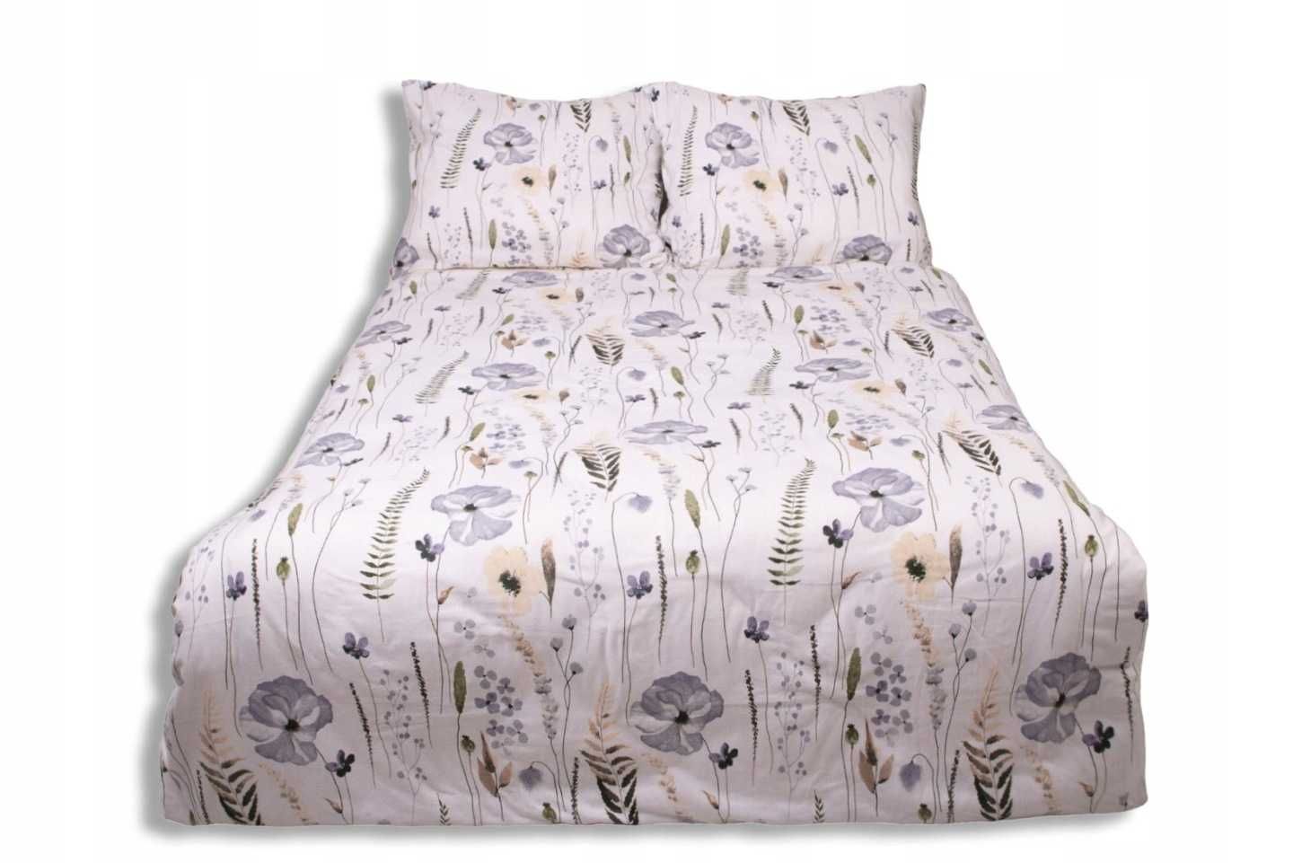 Pościel flanelowa 160x200 biała czarna liście listki łąka boho
