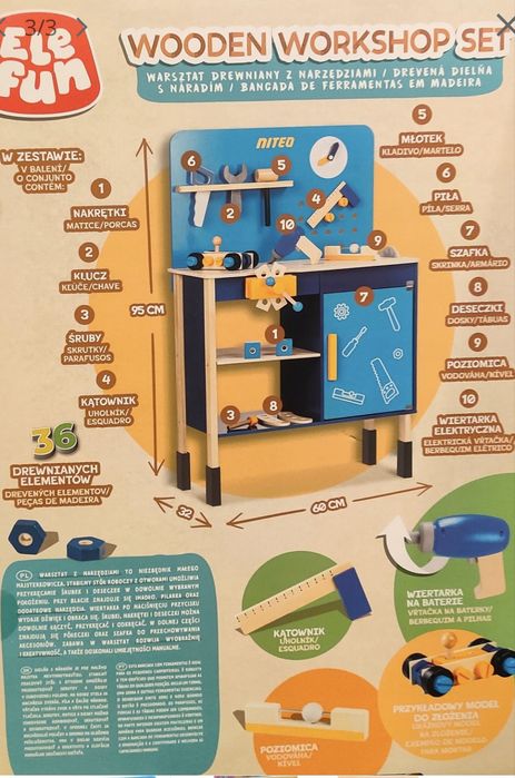 Drewniany warsztat elefun 36 elementow