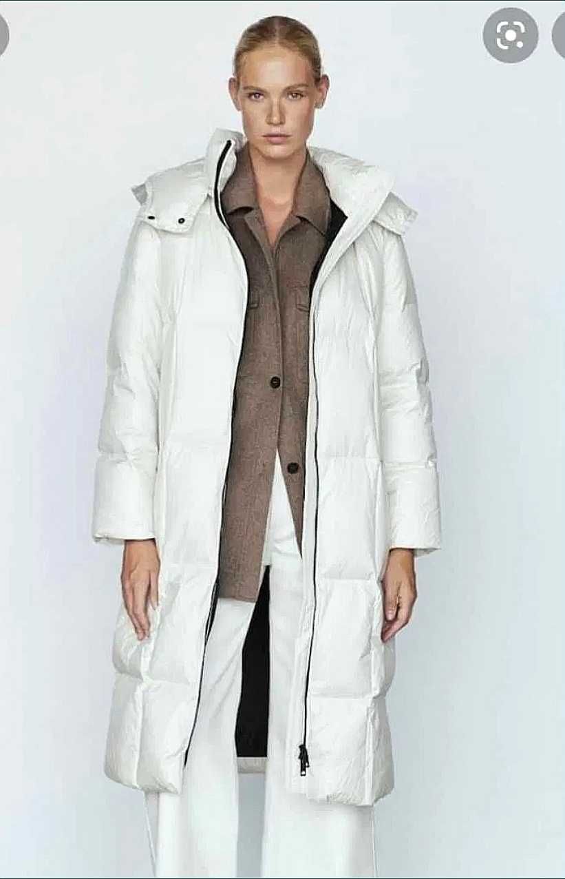 Massimo Dutti Długa kurtka puchowa Płaszcz puchowy zimowy 38M biały
